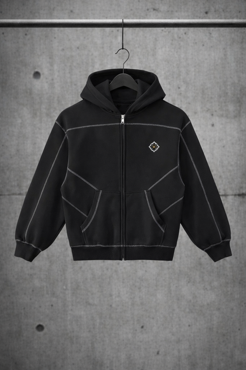 CONTRAST-STITCHED ZIP HOODIE