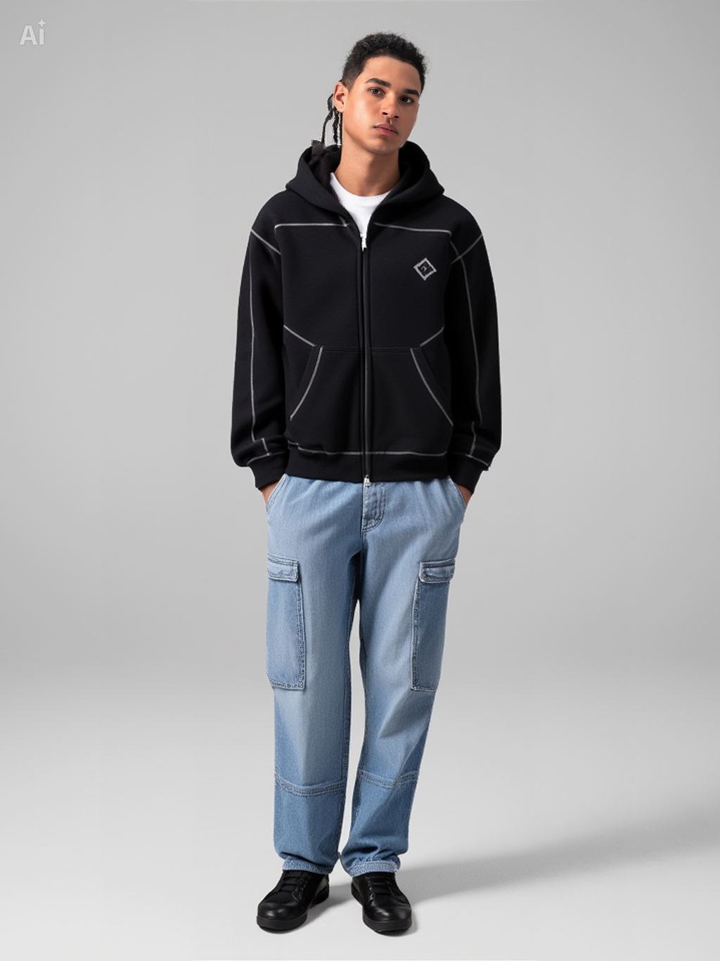 CONTRAST-STITCHED ZIP HOODIE