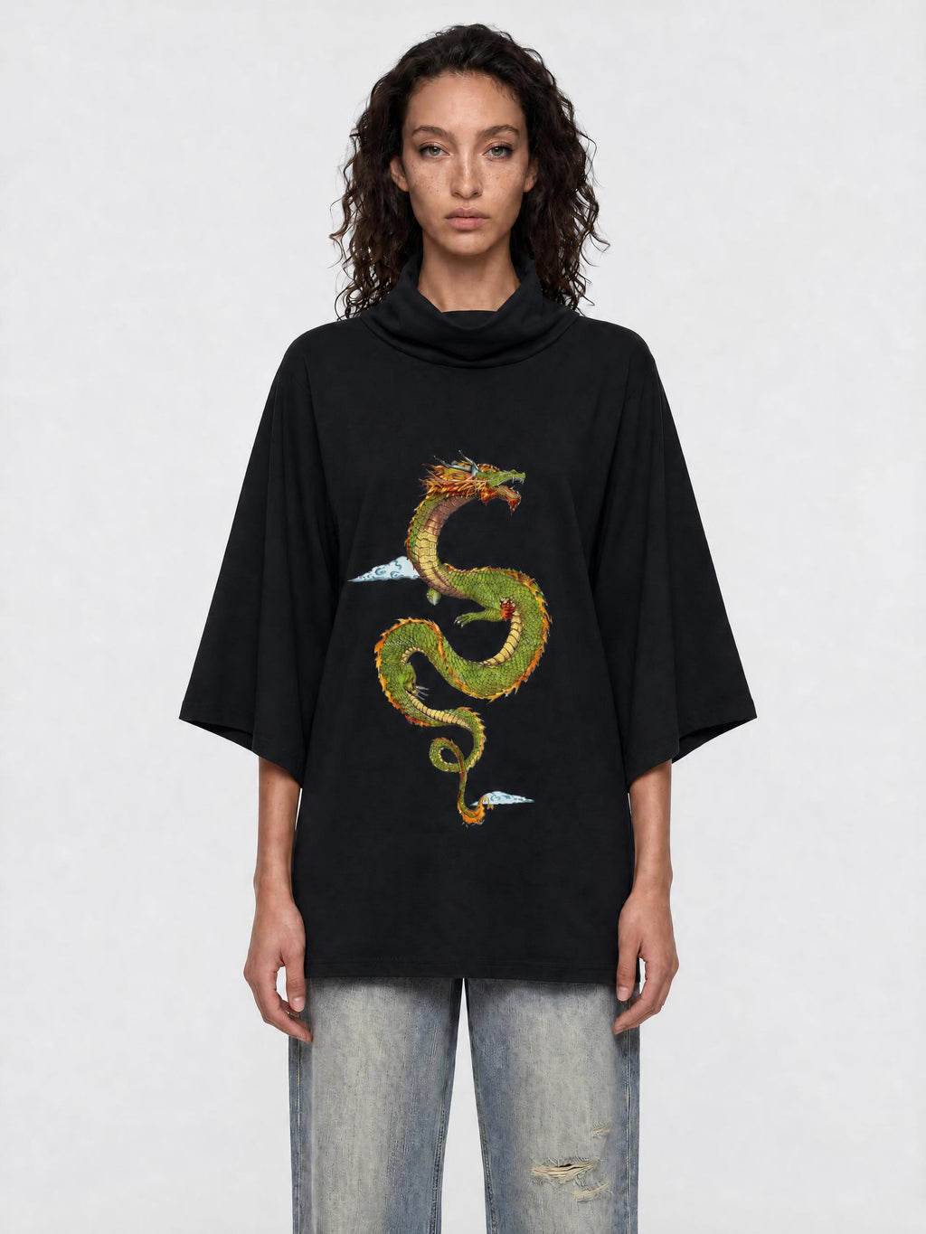 DRAGON — Batwing Turtleneck T-Shirt Dress