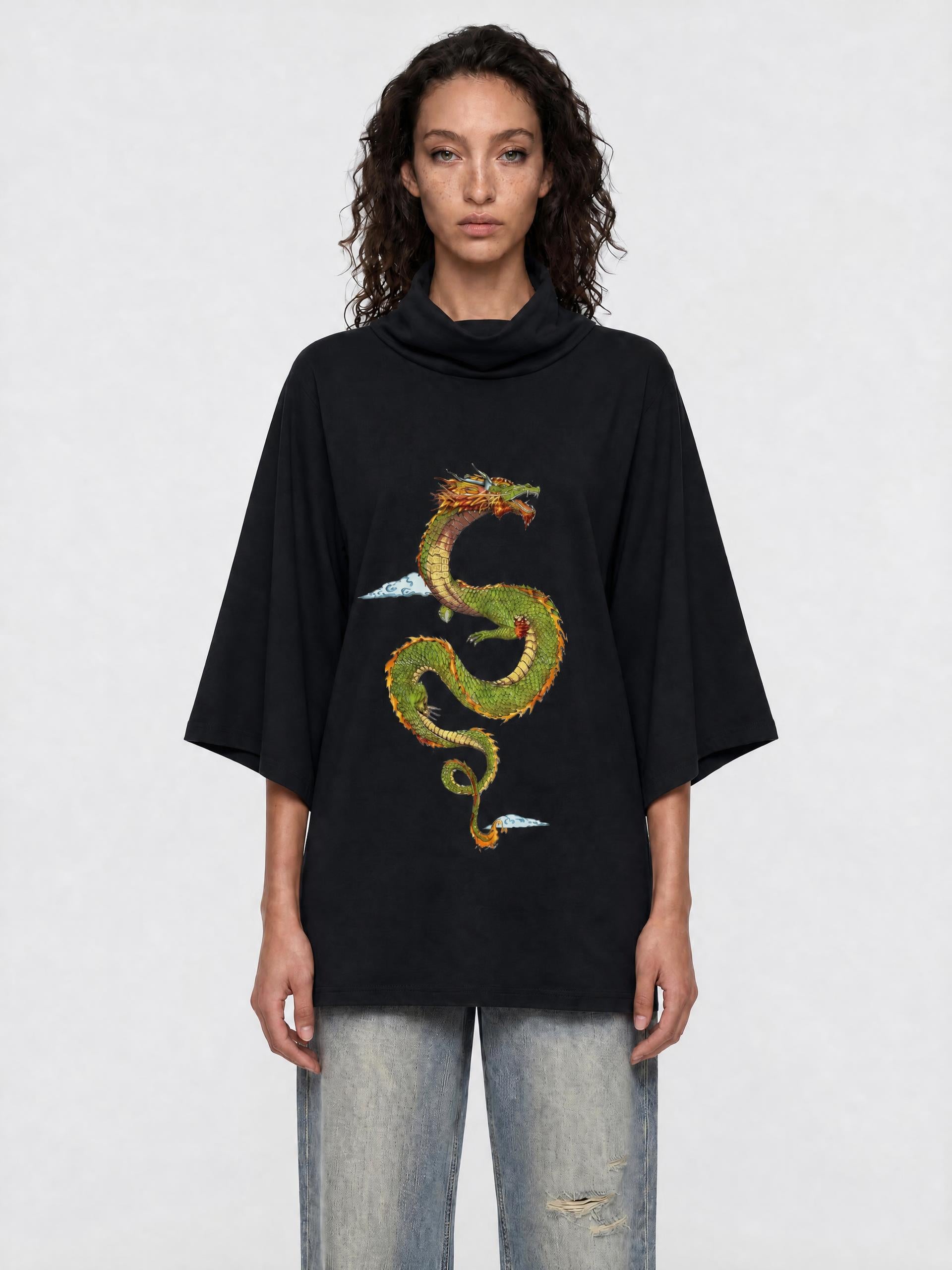 DRAGON — Batwing Turtleneck T-Shirt Dress