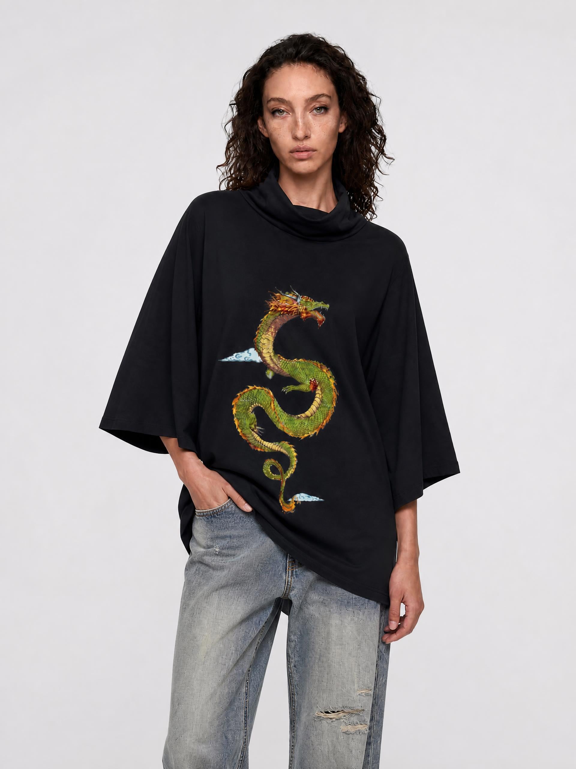 DRAGON — Batwing Turtleneck T-Shirt Dress